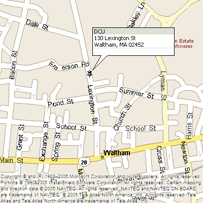 Map of DCU Waltham Branch area