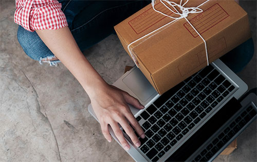 top view of package and laptop