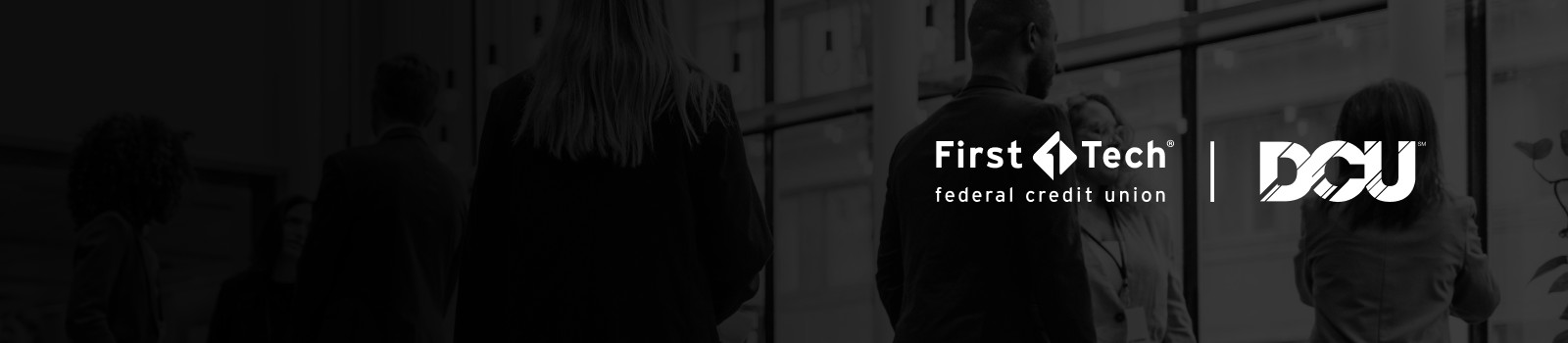 Banner image with First Tech and DCU logo around a circle