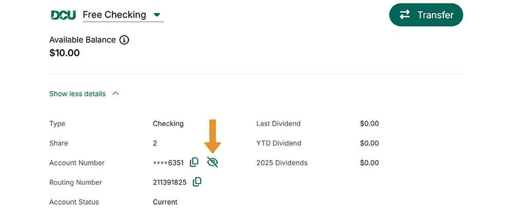 desktop screenshot of account numbers and account information