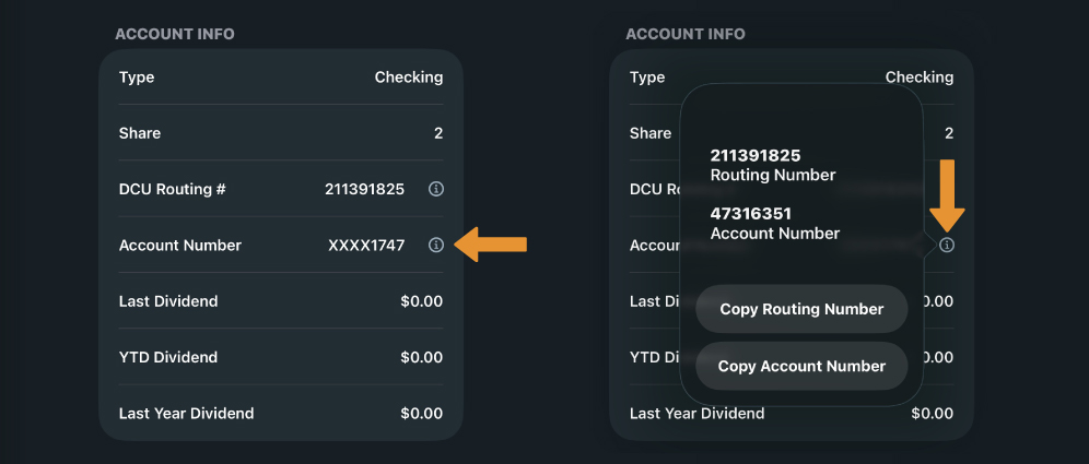 Screenshot of account numbers and other account information