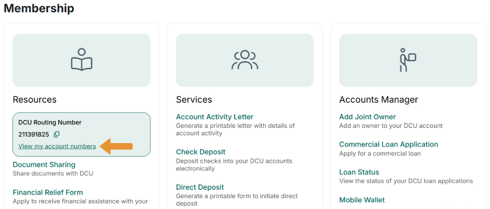 Membership tab screenshot with option to view account numbers