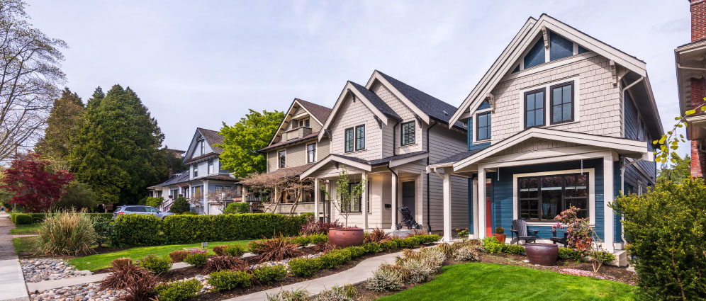 A row of houses in a beautiful neighborhood