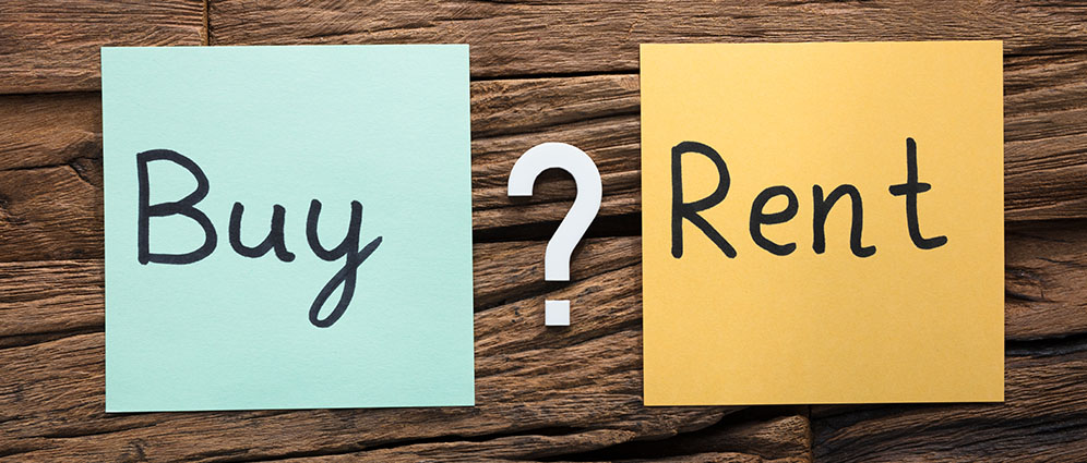 Two memo notes, one reading "Buy" and the other reading "Rent"